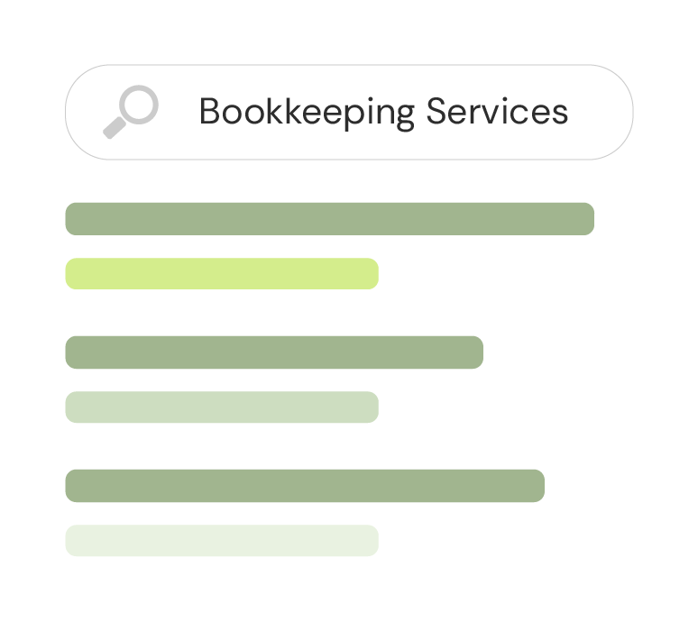 Search results illustration with the query “Bookkeeping Services” and colored bars